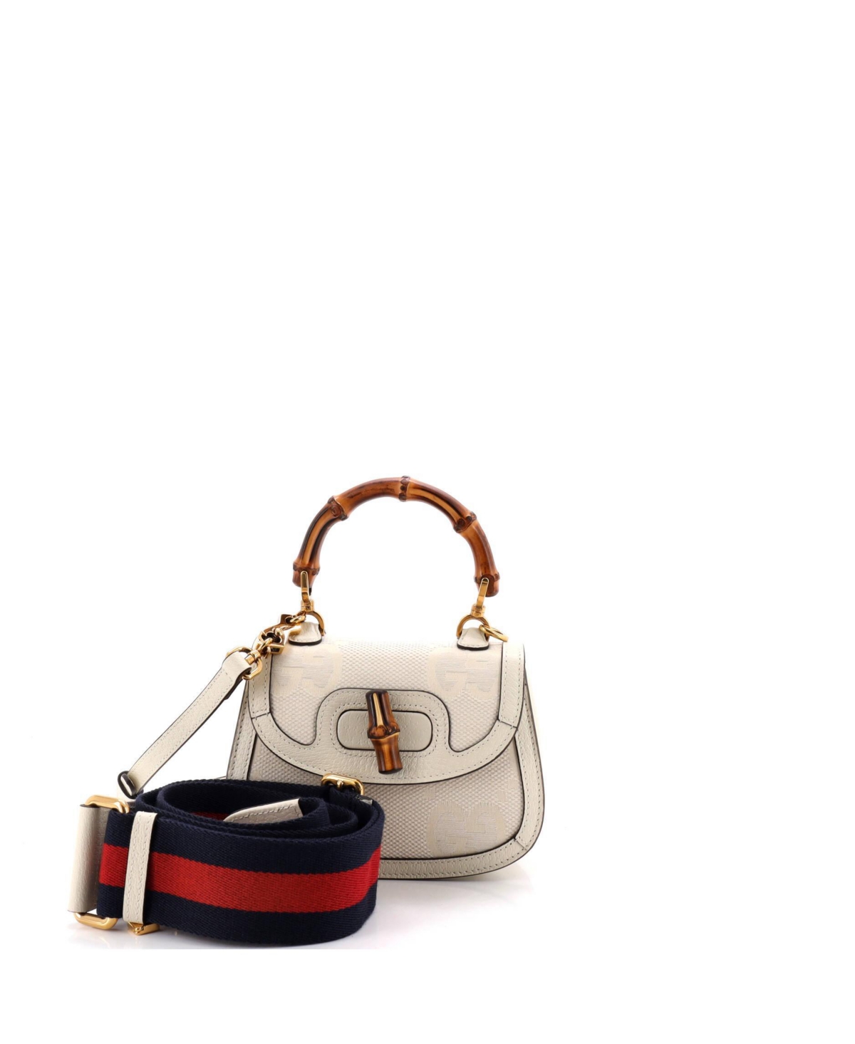 Pre-Owned Gucci Mini Bamboo 1947 Top Handle Bag Jumbo Gg Canvas - White