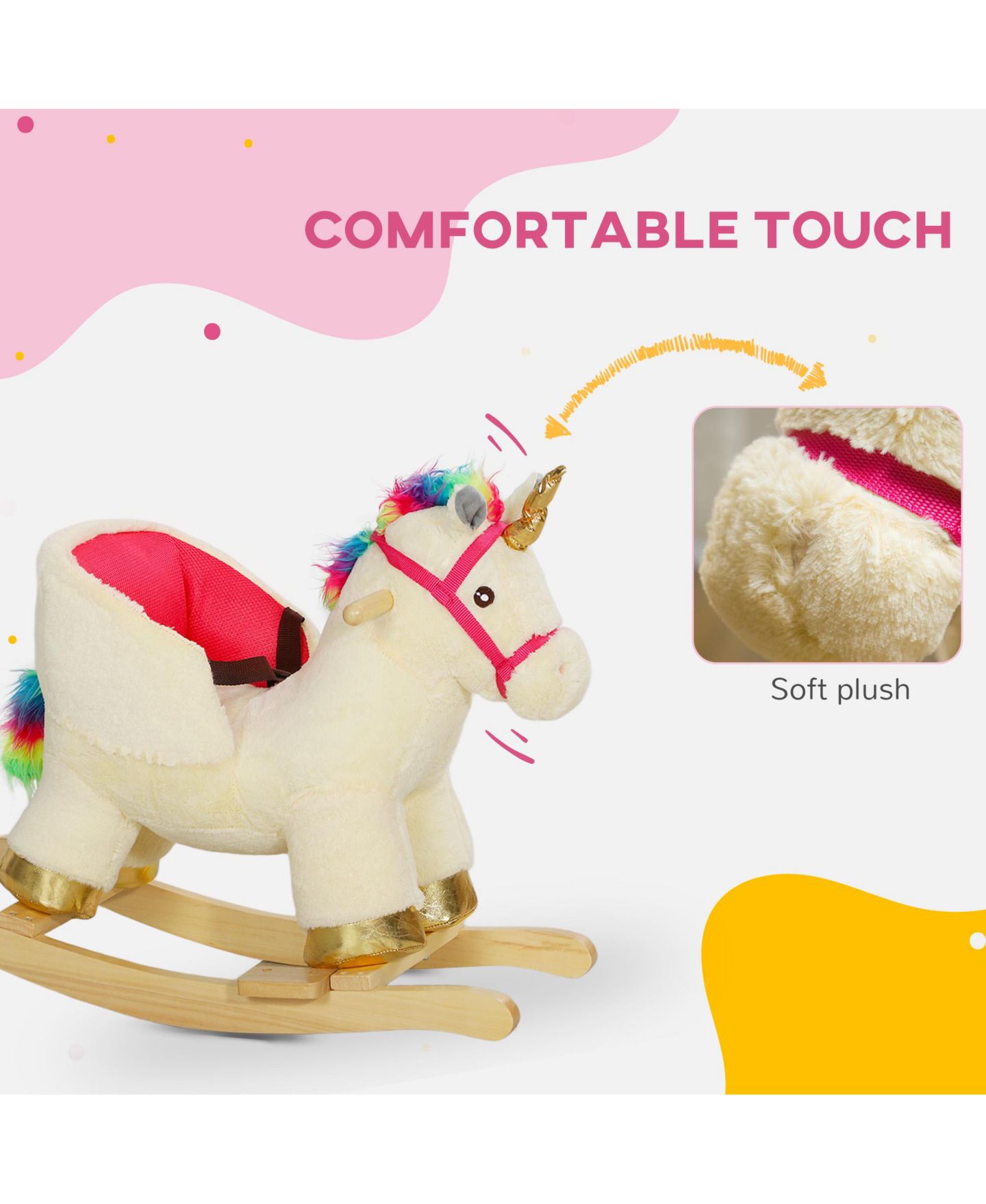 Детская игрушка Glintex Unicorn Rocking Horse with Realistic Sounds, 26.8"L, 55-lb Capacity, Ages 18-36 Months, цвет: Кремовый белый — фото 7