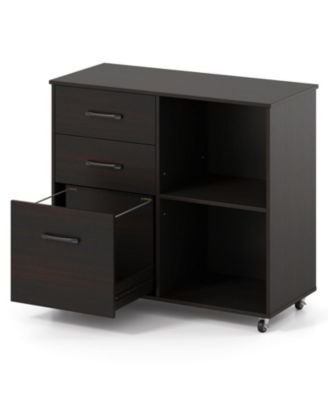 Mobile File Cabinet with Rolling Printer Stand and Open Shelves
