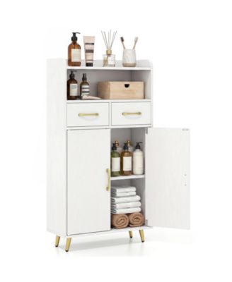Bathroom Storage Cabinet with 2 Drawers and 2 Doors, Adjustable Shelf and Metal Legs