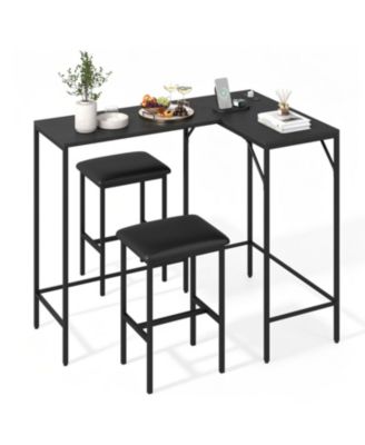 3 Piece Convertible L Shaped Kitchen Table Chair Set with 2 AC Outlets USB Port and Type C
