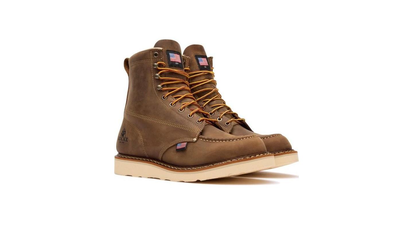 Мужские ботинки ROCKY Heritage 32 8-Inch Moc Toe Leather Work Boots, цвет: Коричневый — фото 3