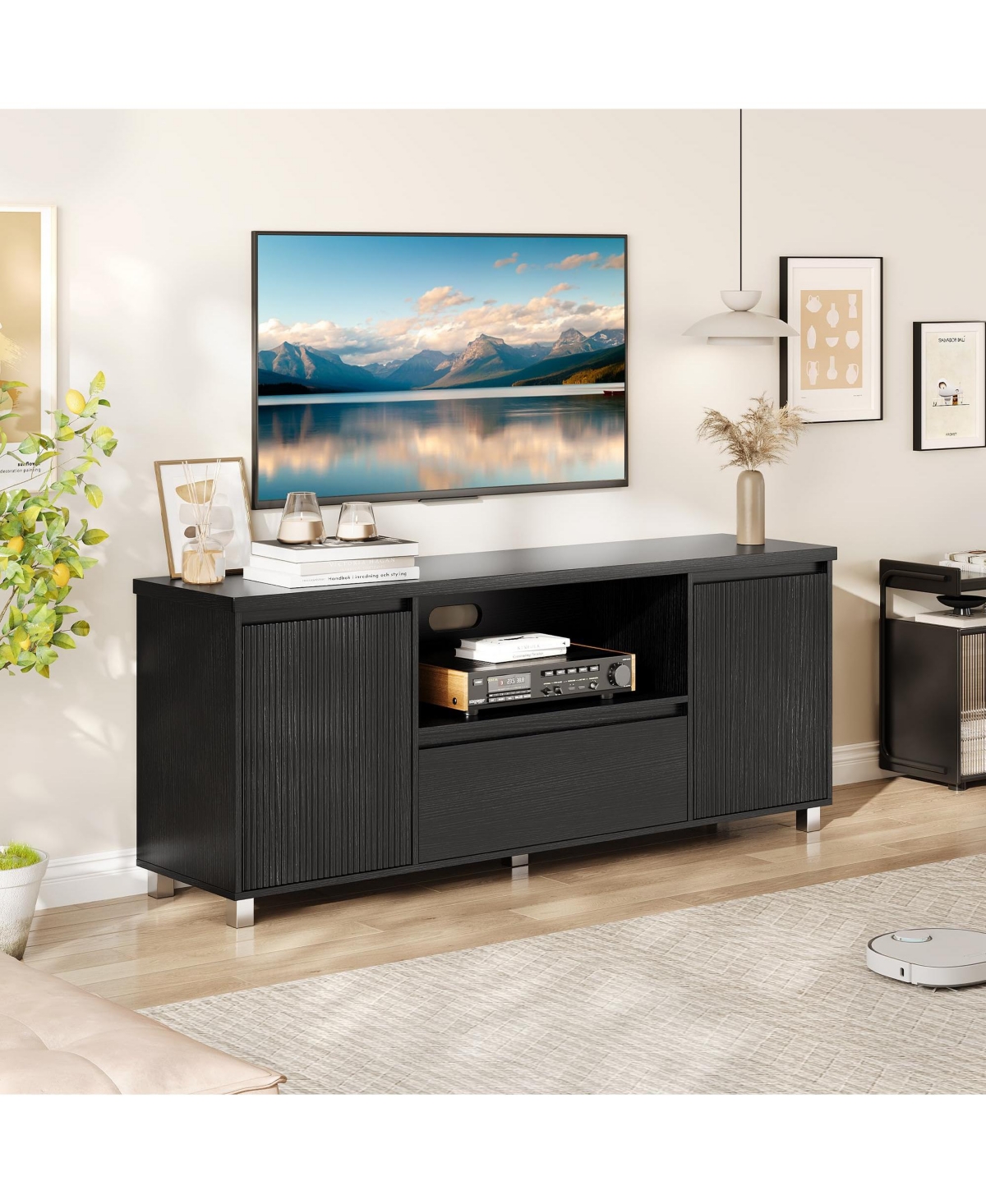 homfan 63" Tv Stand with Drawer and Cabinets, Modern Entertainment Center for TVs