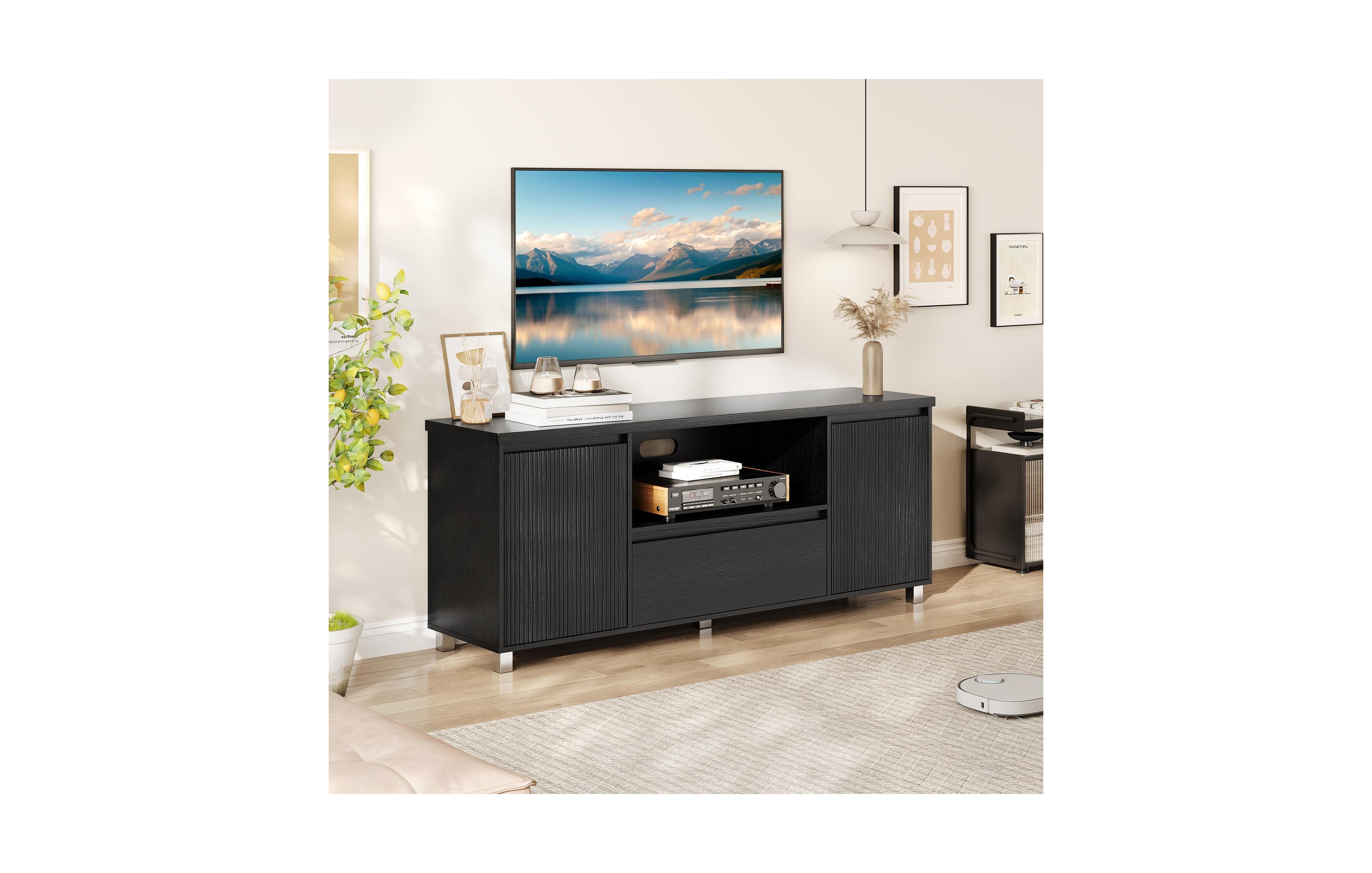 homfan 63" Tv Stand with Drawer and Cabinets, Modern Entertainment Center for TVs