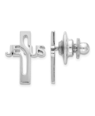 Sterling Silver Rhodium-plated Jesus Cross Tie Tac