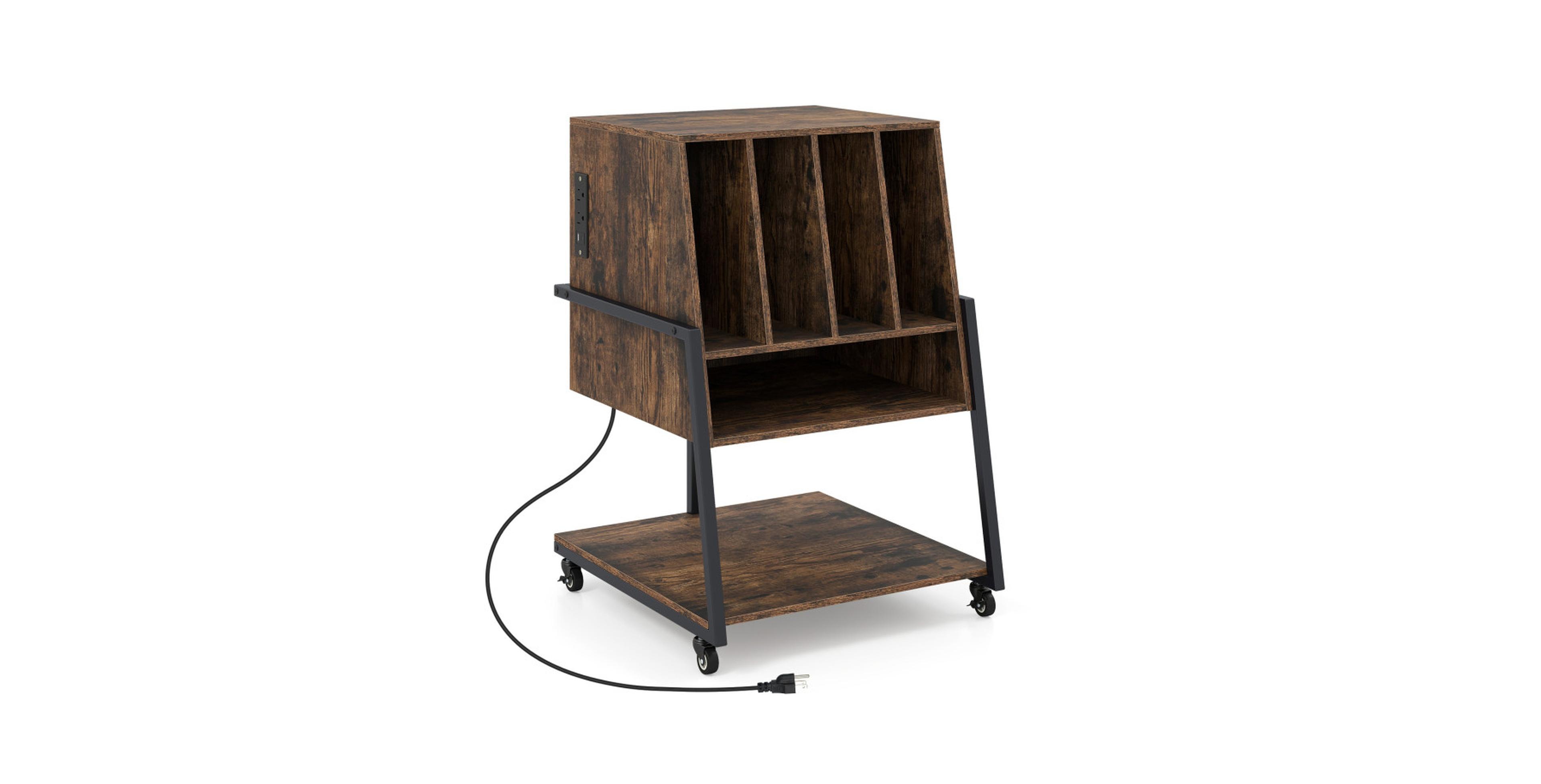 Gouun Rolling Turntable Stand with Divided Three-Tier Storage