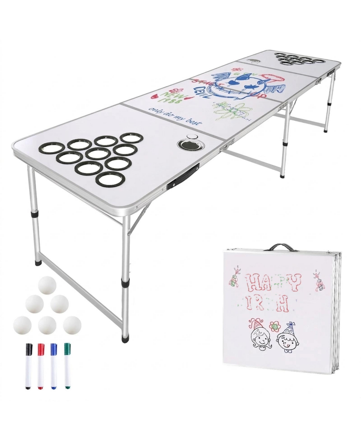 Gouun 8-Foot Folding Beer Pong Table for Tailgate Game Day