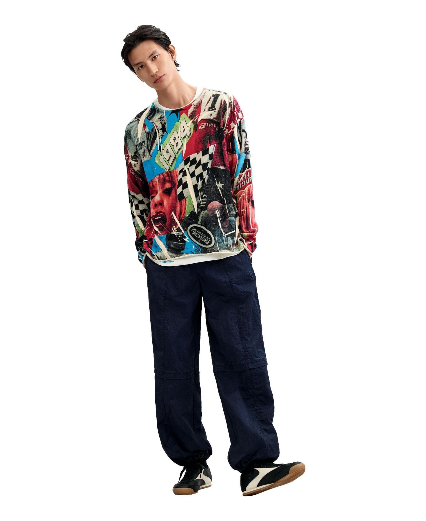 Мужской свитер Desigual Graphic Design 1984 Motif Cotton, цвет: Тёмный серый — фото 2