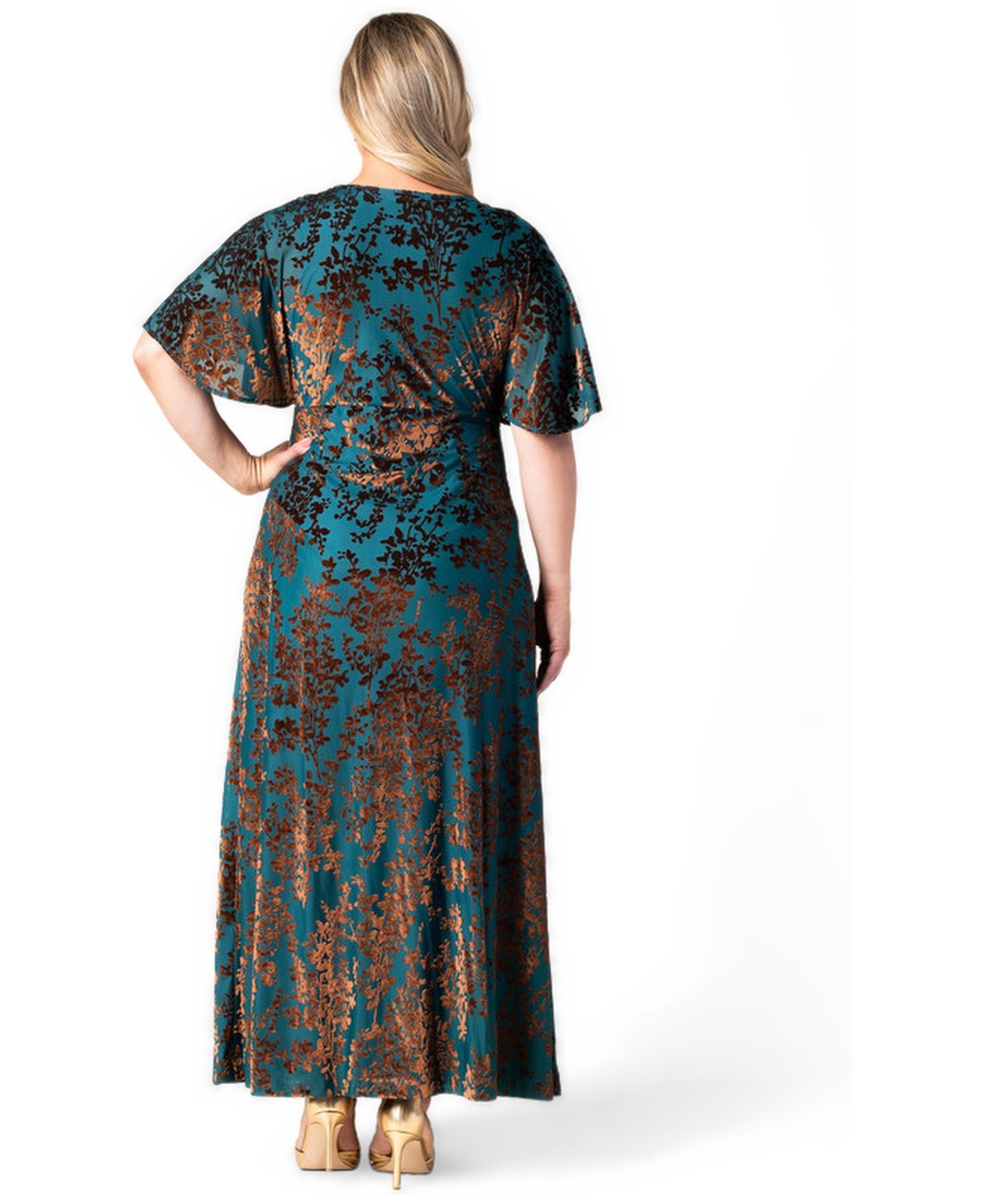 Женские платья Kiyonna Plus Size Twilight Velvet Surplice V-Neck Empire-Waist Gown, цвет: Бирюзовый — фото 6