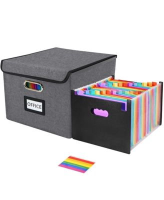 25 Pocket Accordion Folder File Organizer Box with Protective Lid for Home Office School