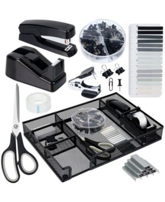 Office Supplies Set Desktop Organizer Stapler Tape Dispenser Scissors Binder Clips