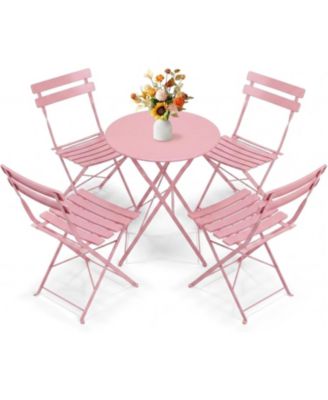 5-Piece Folding Bistro Set, Metal Frame Patio Table & Chairs, Indoor/Outdoor Furniture for Balcony, Yard, No Assembly