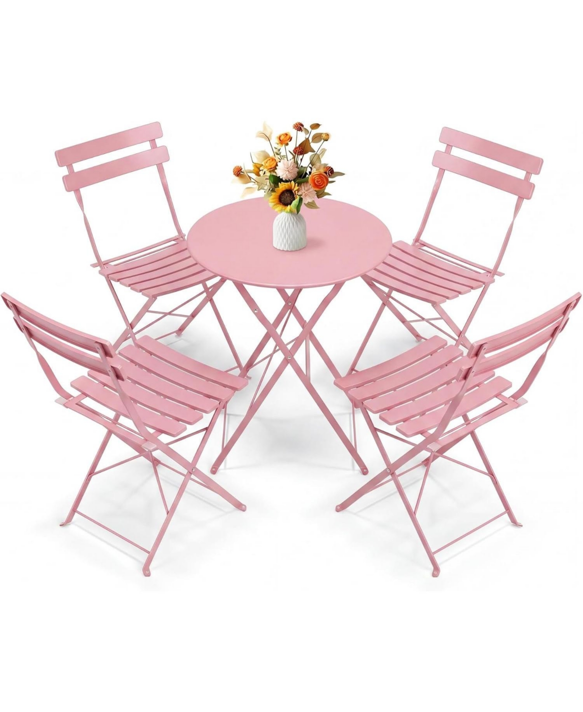 Gaomon 5-Piece Folding Bistro Set, Metal Frame Patio Table & Chairs, Indoor/Outdoor Furniture for Balcony, Yard, No Assembly