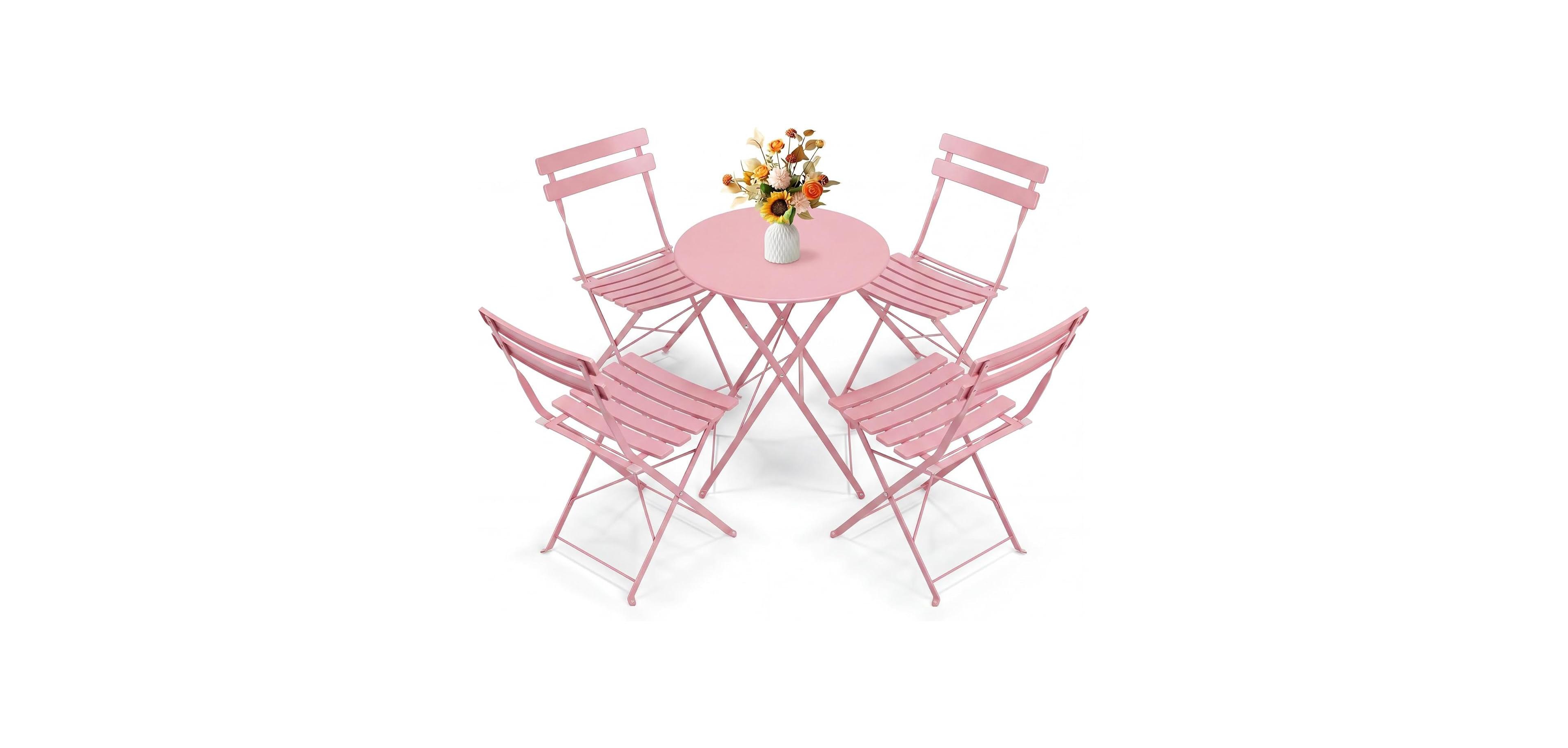 Gaomon 5-Piece Folding Bistro Set, Metal Frame Patio Table & Chairs, Indoor/Outdoor Furniture for Balcony, Yard, No Assembly