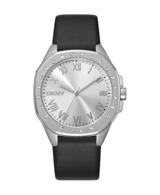 Women's Quartz Evening Water-Resistant Black Leather Watch, 36mm