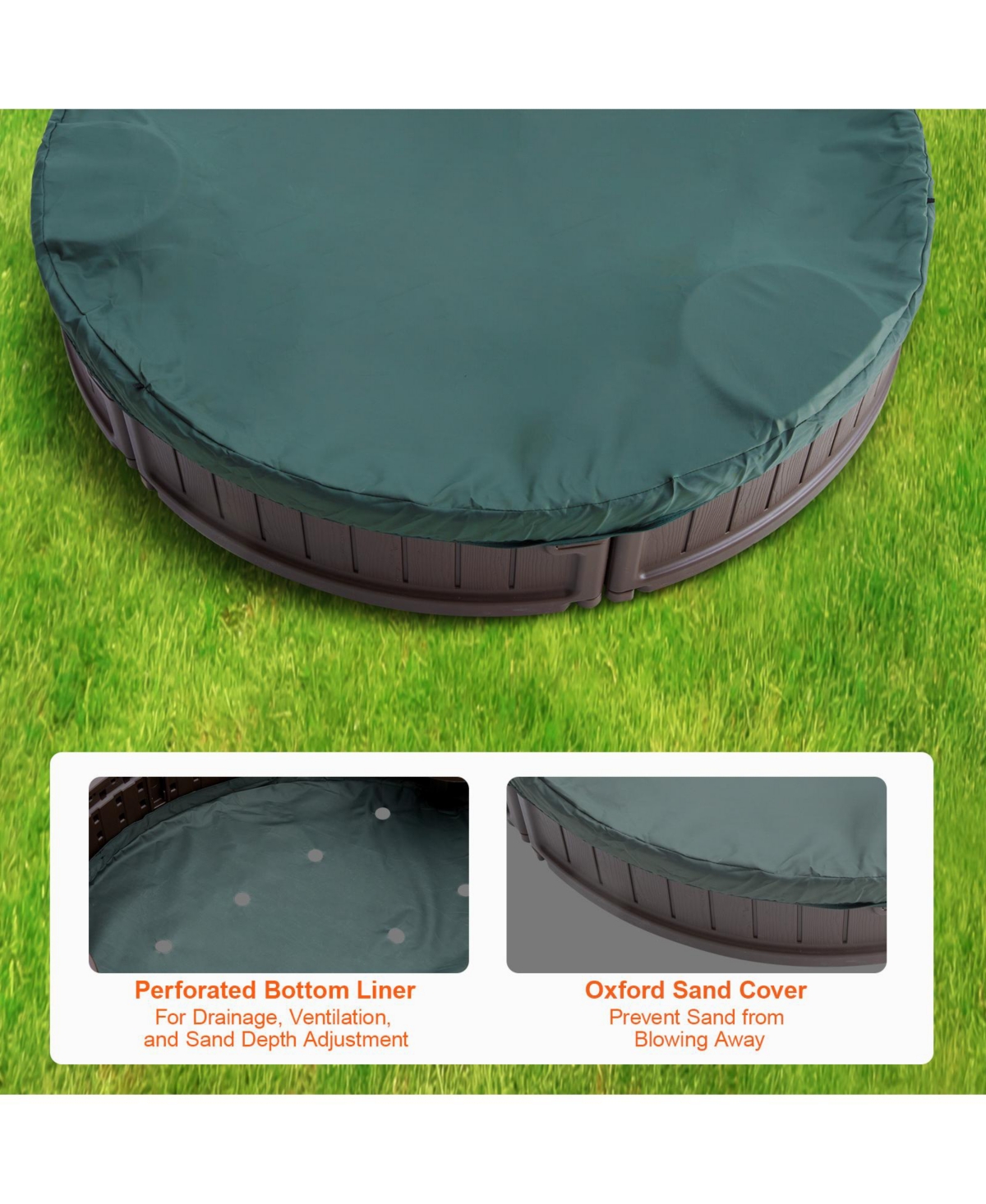 Glintex 72 x 41.5 in Oval Kids Sandbox with 4 Corner Seats, Cover & Liner, Ages 3-12