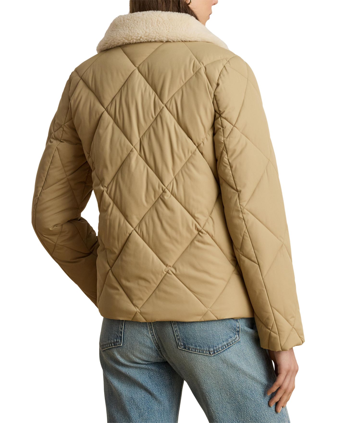 Женская куртка Lauren Ralph Lauren Faux-Fur-Collar Diamond Quilted, цвет: Берёзовый рыжевато-коричневый — фото 4