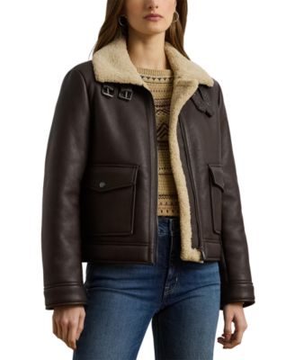 Women's Fleece-Collar Faux-Leather Jacket