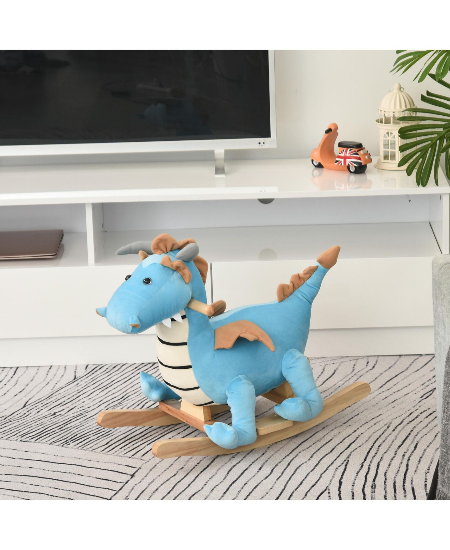 Детская мягкая игрушка Glintex Plush Rocking Dinosaur with Realistic Dinosaur Sounds, Holds 66 lbs, Ages 18-36 Months, цвет: Синий — фото 9