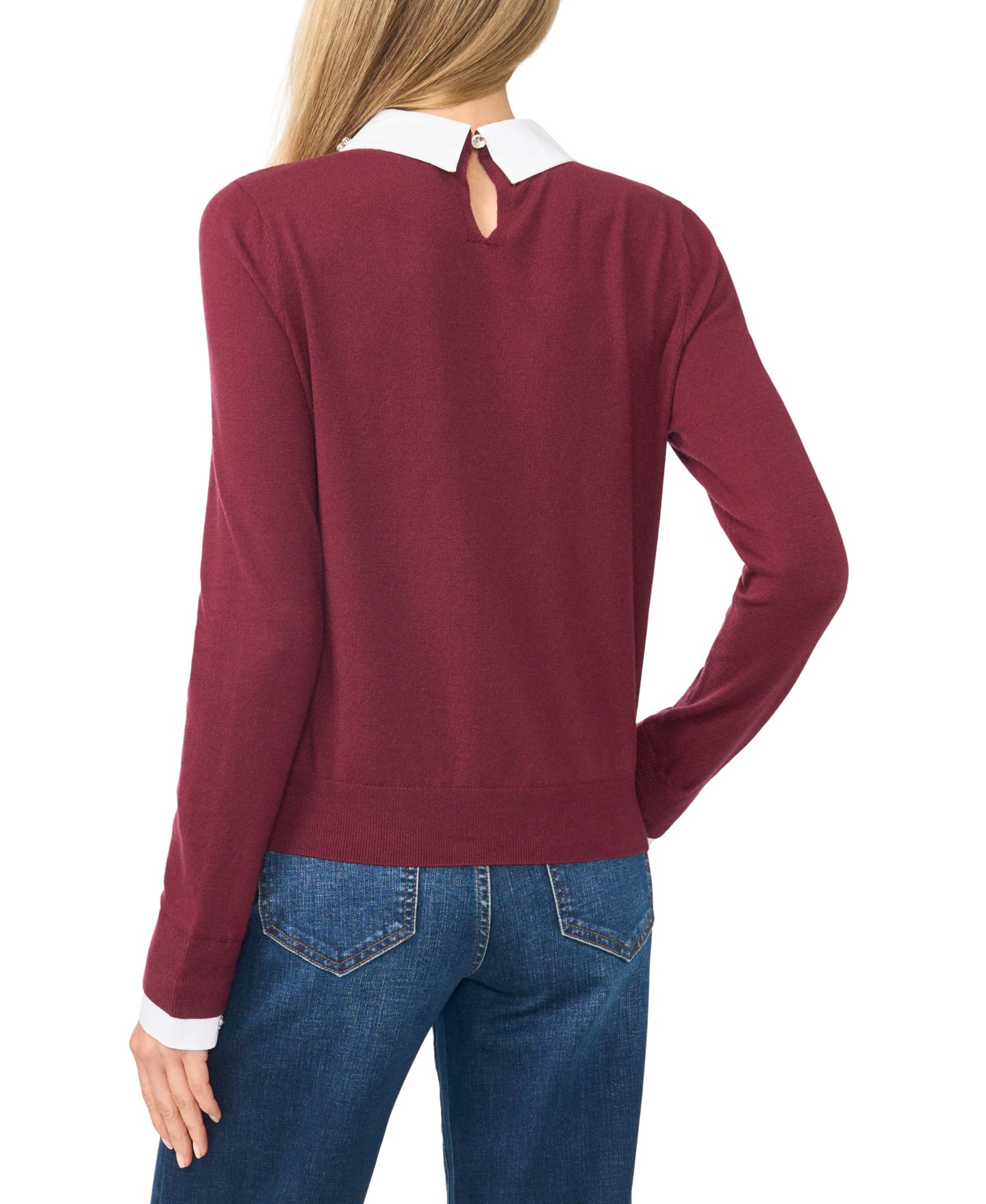 Женский свитер CeCe Dupraz Jewel-Collar Long-Sleeve, цвет: Мерло — фото 3