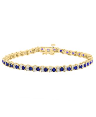 Diamond (1/4 ct. t.w.) and Sapphire (3-7/8 ct. t.w.) Tennis Bracelet in 14K Gold Plated Sterling Silver