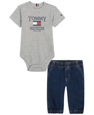 Baby Boys' Short-Sleeve Denim Bodysuit and Jogger Pants, 2-Piece Set