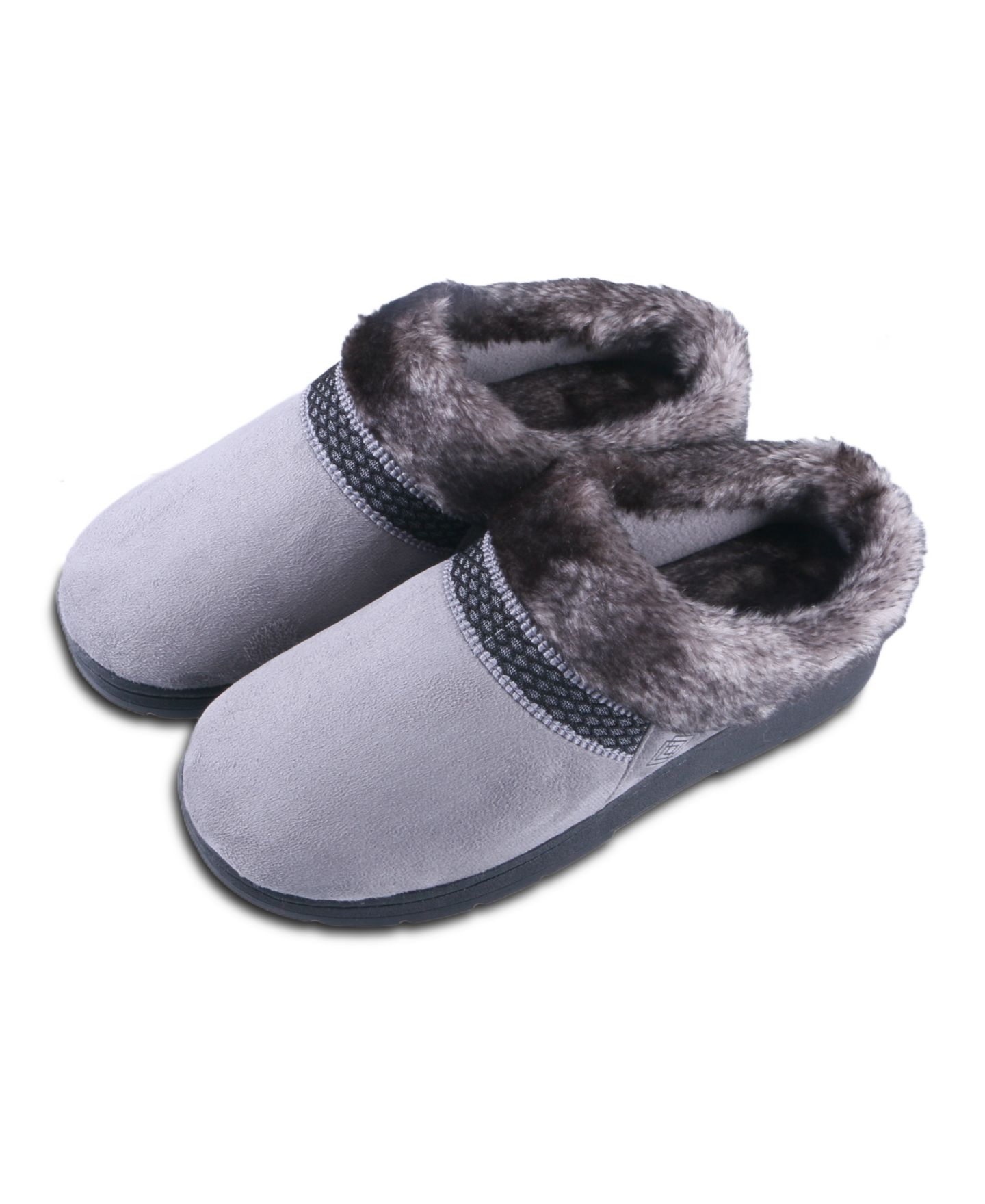 Женские сабо Isotoner Signature Clara Faux-Fur Trim Cushioned Footbed Clog Mules, цвет: Пепельный — фото 5