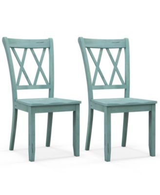 Set of 2 Cross Back Rubber Wood Dining Chairs