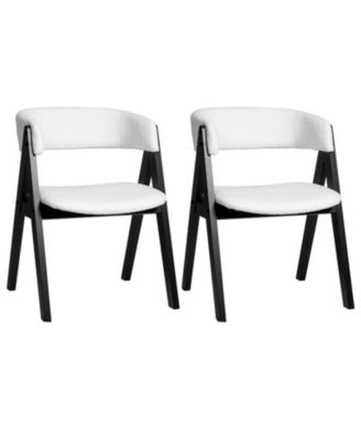 Wooden Dining Chair Set of 2 Mid Century Modern Sherpa Upholstered Kitchen Dining Room Chairs