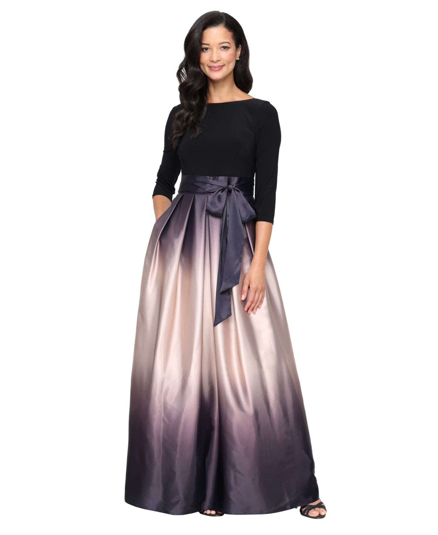 Женские платья SL Fashions 3/4-Sleeve Ombré Gown, цвет: Чёрный шампань — фото 1