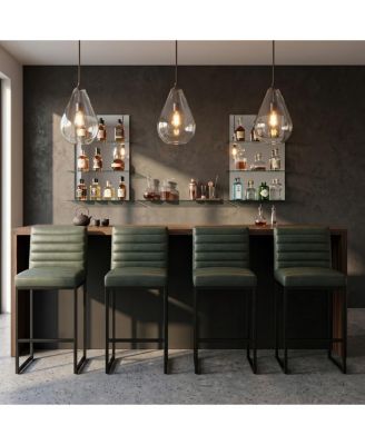 25.6" Counter Height Bar Stools Set of 4, PU Upholstered Cushion Seat with Backrest, Metal Frame with Footrest