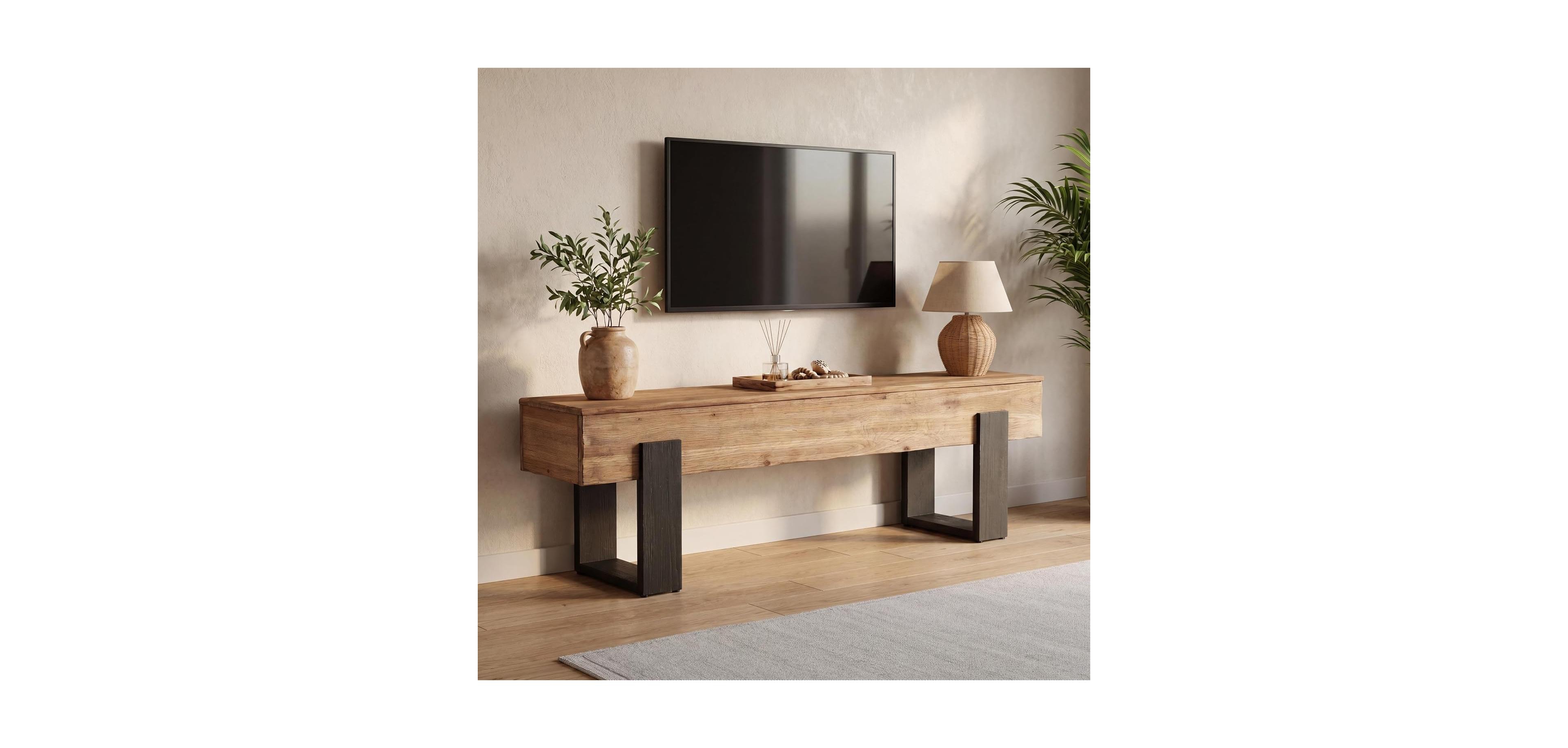 Tribesigns 63-Inch Solid Wood Tv Stand for 55/60/65/75-Inch TVs