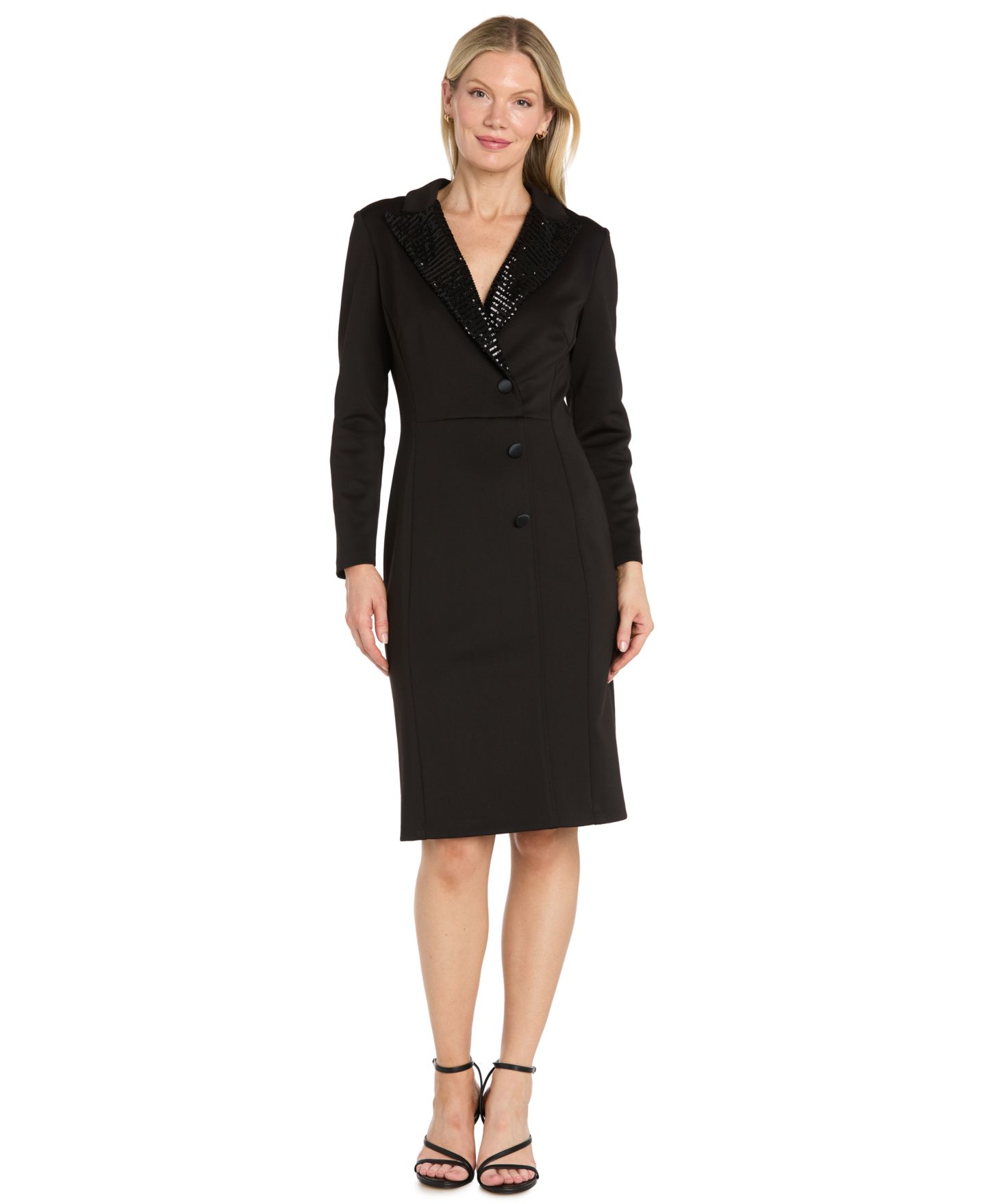 Женское платье R & M Richards Long-Sleeve V-Neck Scuba Tuxedo, цвет: Чёрный — фото 1