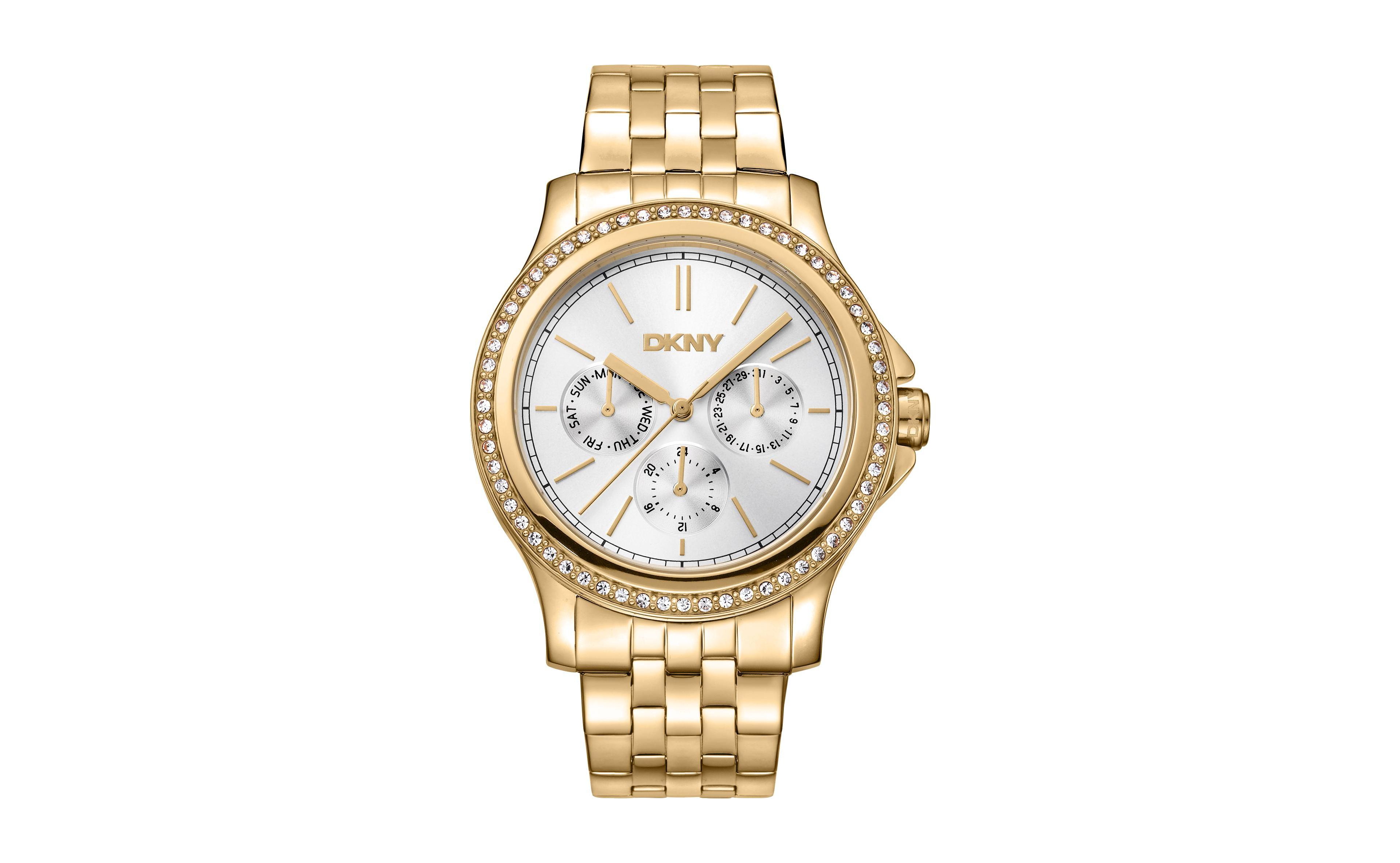 Dkny Women's Quartz Nolita Multi Glitz Day/Date Ip Gold Stainless Steel Bracelet Watch, 40mm