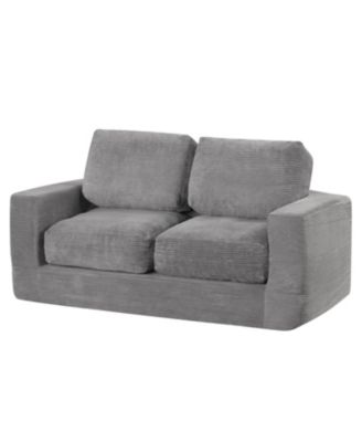2 Seater Floor Couch Loveseat Foam Sofa with Removable Corduroy Cover