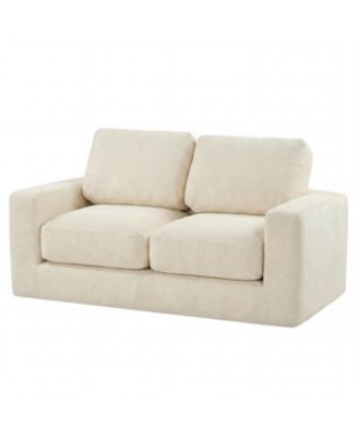 2 Seater Floor Couch Loveseat Foam Sofa with Removable Corduroy Cover