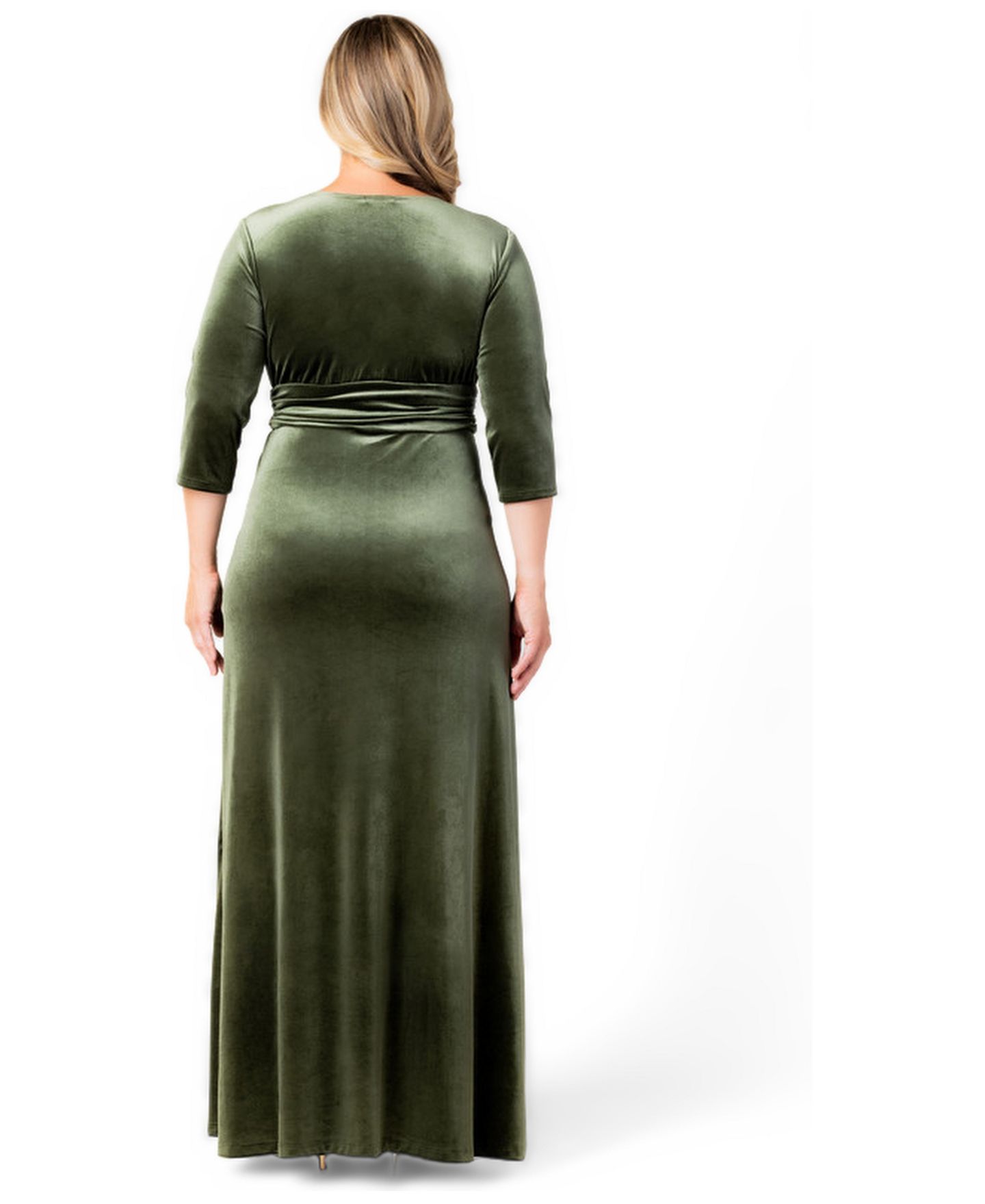 Женское платье Kiyonna Plus Size Versailles Velvet Wrap 3/4-Sleeve Gown, цвет: Оливковый — фото 2