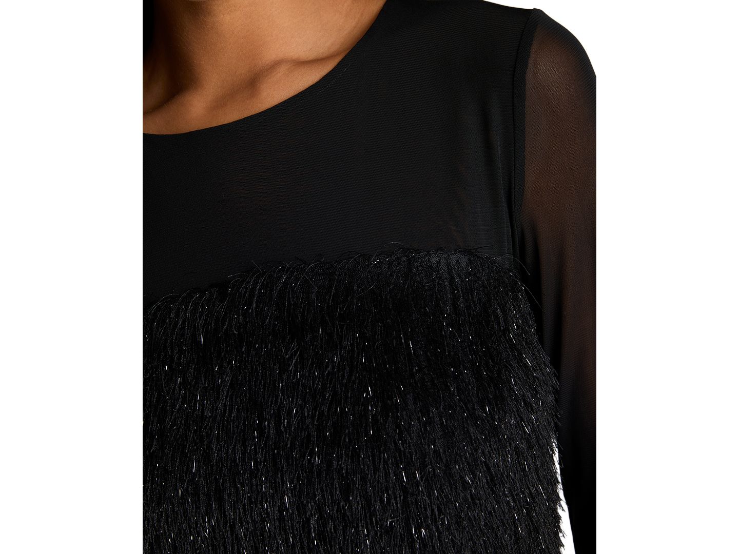 Женский свитер Kenneth Cole Mesh and Lurex Fringe Long-Sleeve Pullover, цвет: Чёрный / Серебряный — фото 4