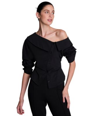 Women's Asymmetric Off-the-Shoulder Button-Down Blouse