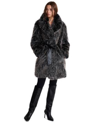 Women's Contrast Belt Faux Fur Jacket