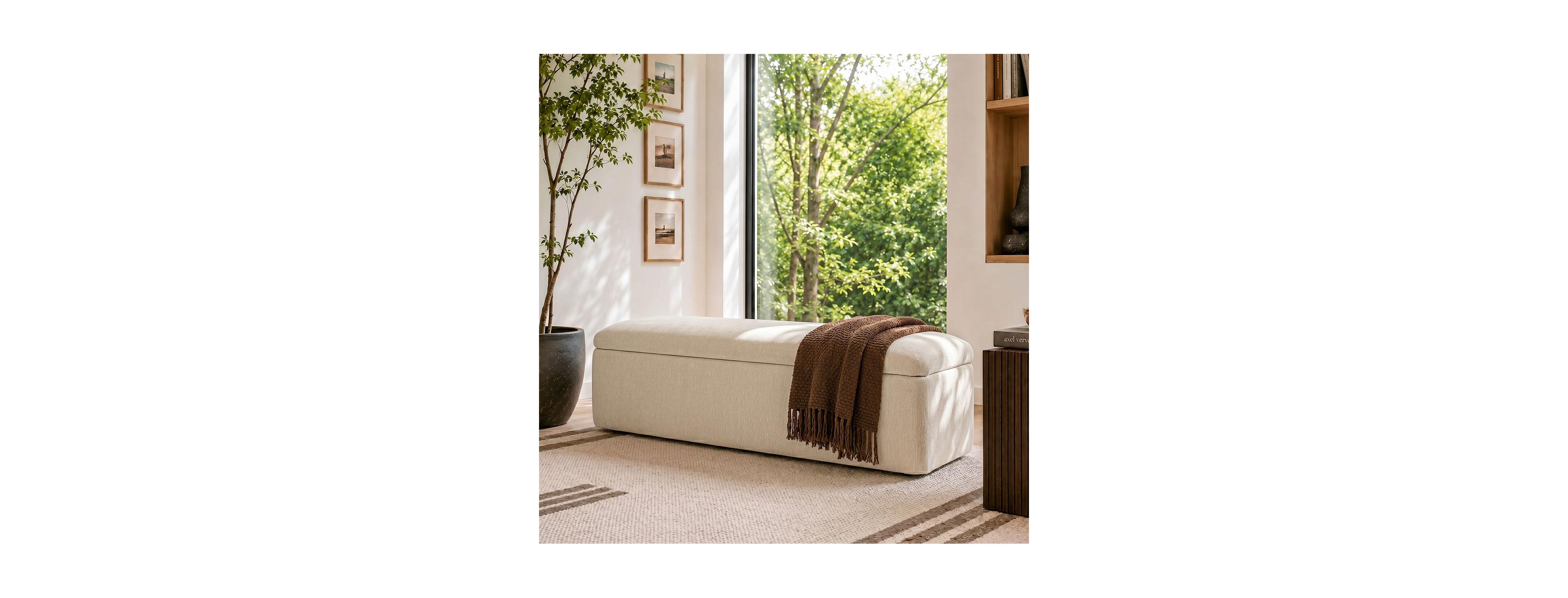Maison Boucle Storage Ottoman Bench With Lift-Top, Upholstered Bedroom End-of-Bed Bench, Entryway Hidden Compartment