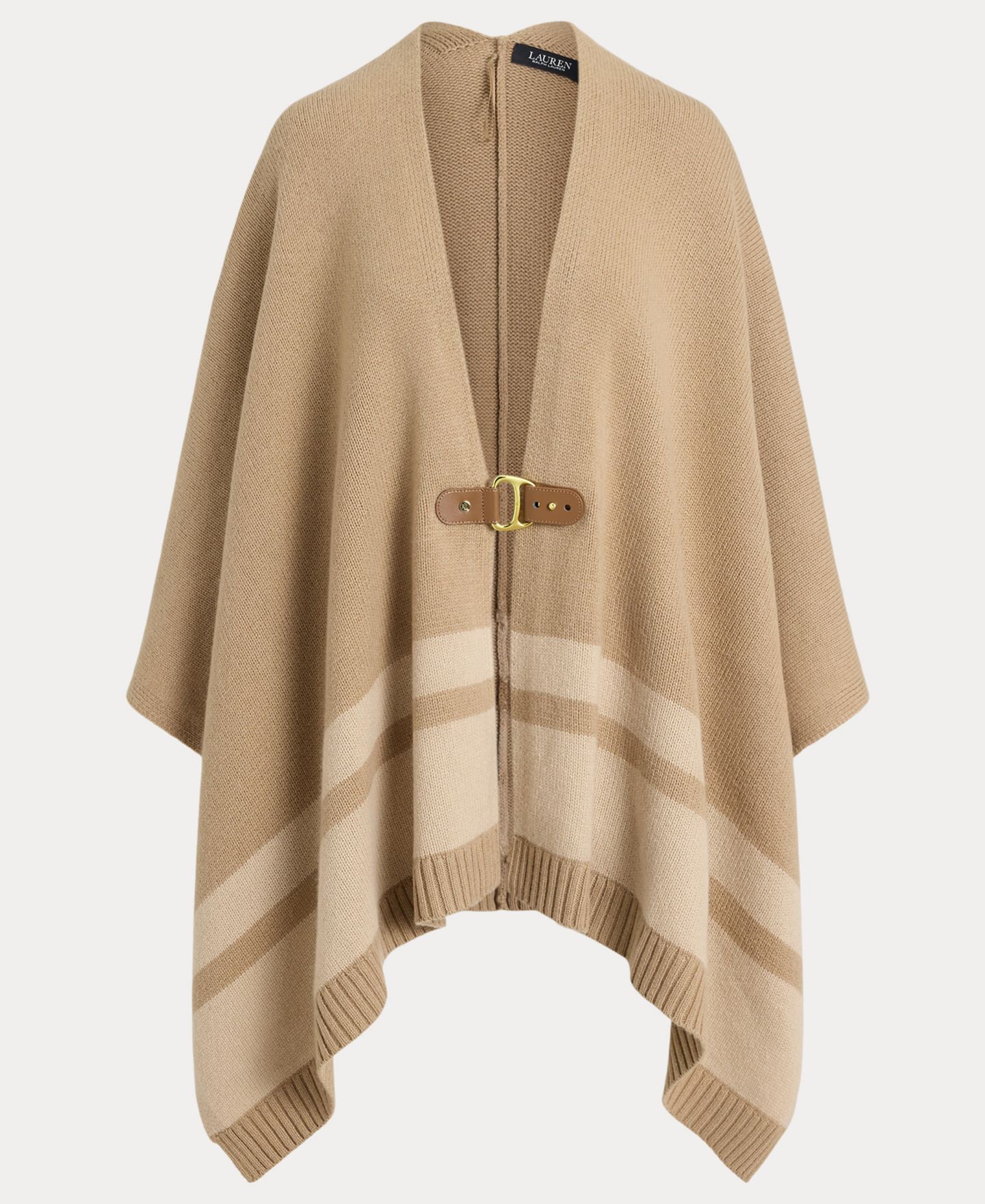 Женское пончо Lauren Ralph Lauren из шерсти и кашемира, двухцветное, с пряжкой, цвет: Верблюжий разноцветный — фото 7