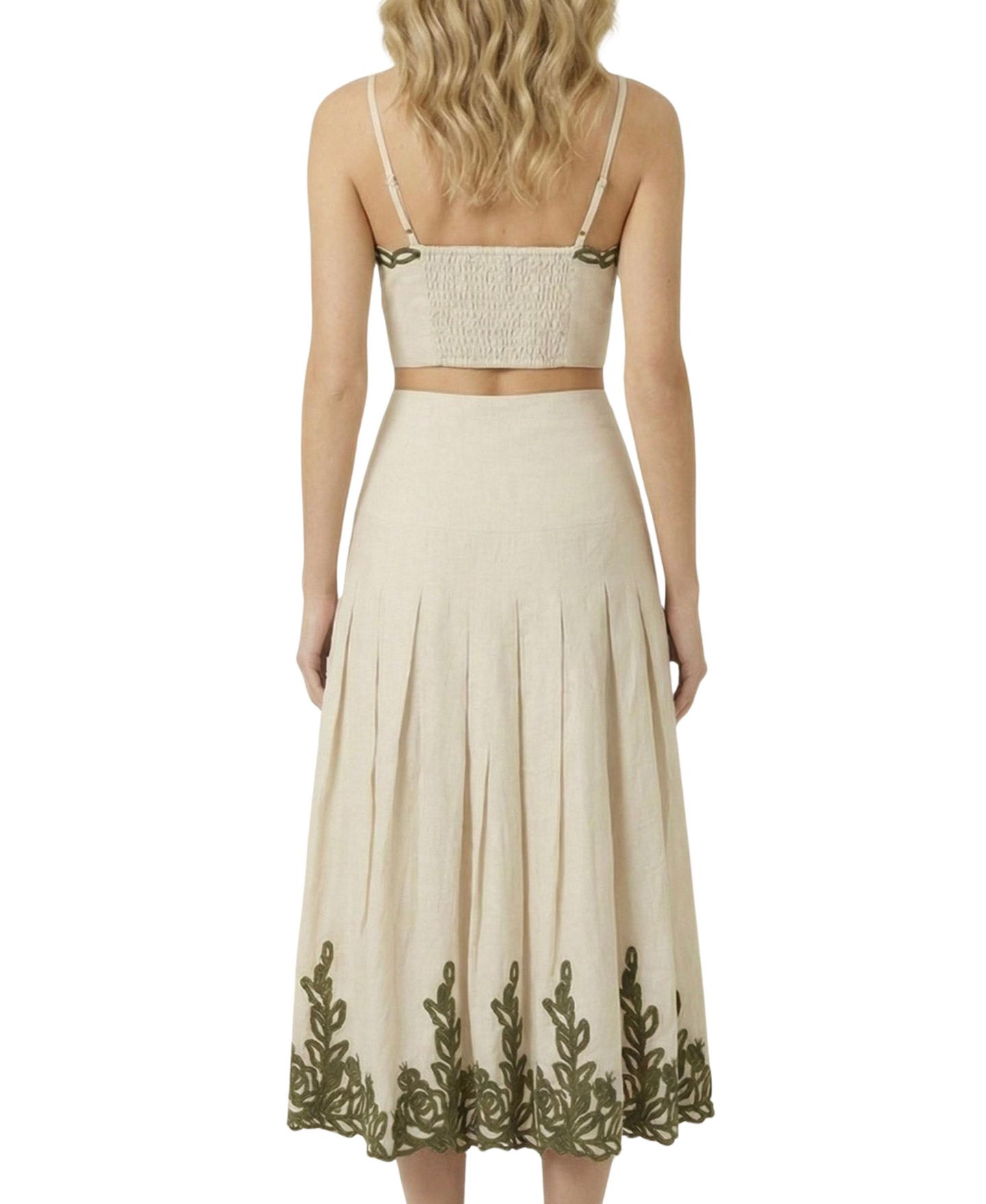 Женский комплект Modenaire Embroidered Pleated High-Waisted Crop Top and Midi Skirt, 2-Piece Set, цвет: Кремовый — фото 2