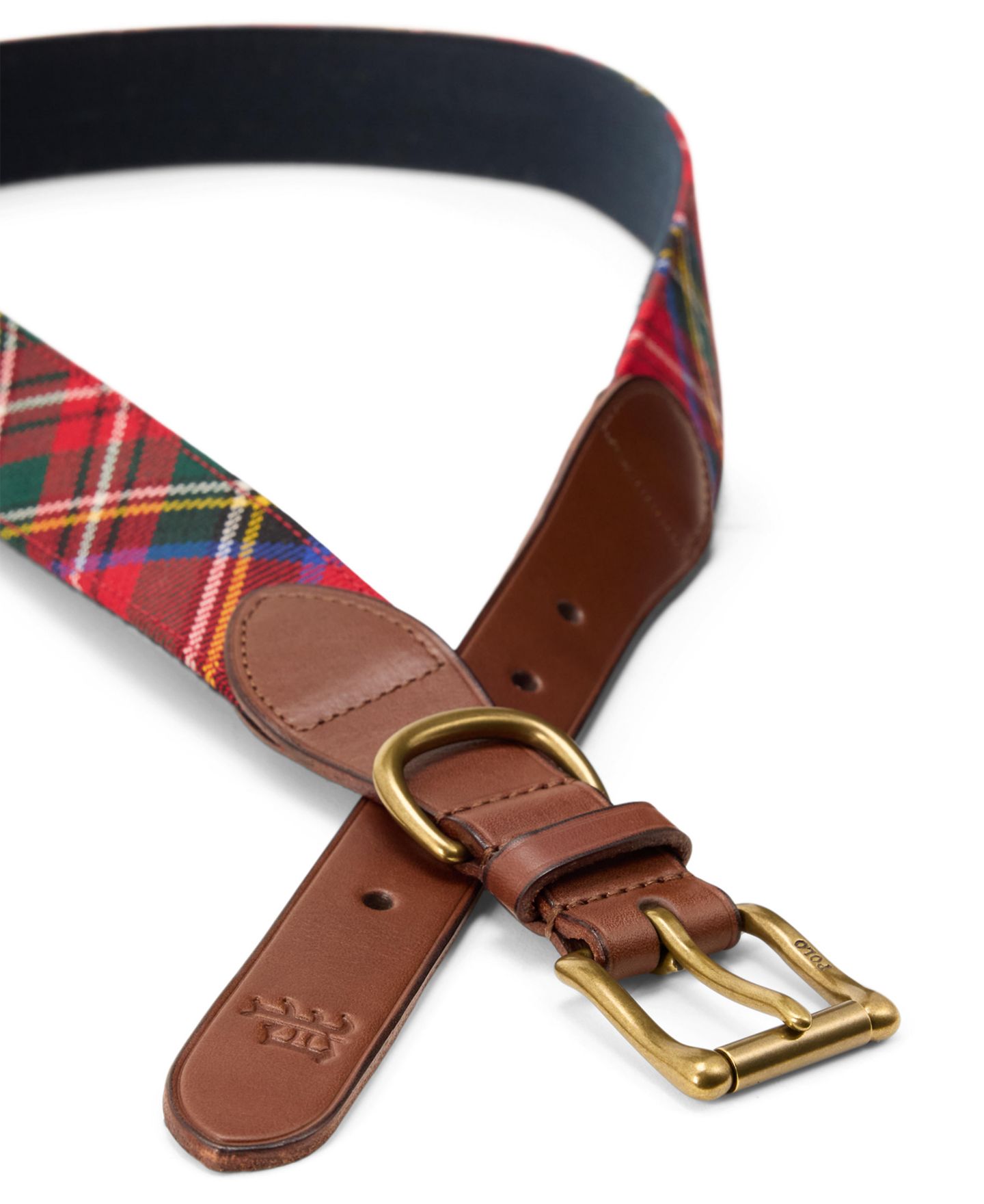 Мужской ремень Polo Ralph Lauren Leather-Trim Tartan Wool Belt, цвет: Красный — фото 2