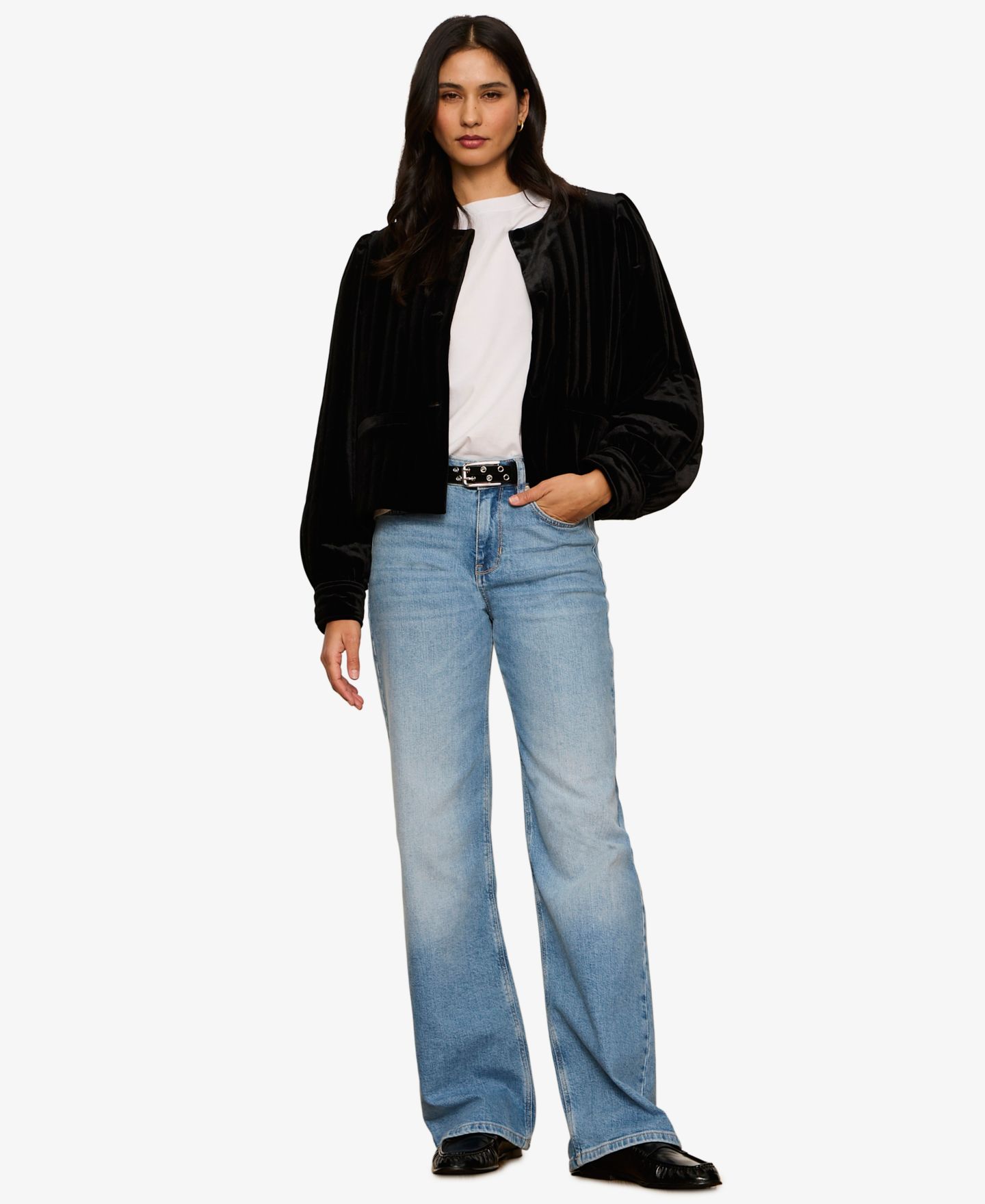 Женская куртка Sanctuary Pepper Velvet Cropped Puff-Sleeve, цвет: Чёрный — фото 2