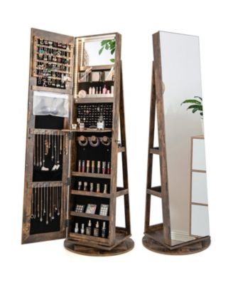 360degree(s) Rotating Mirrored Jewelry Cabinet Armoire 3 Color LED Modes