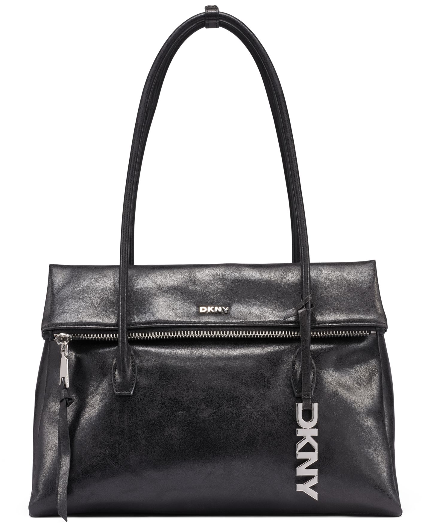 Женская большая сумка-сэтчел DKNY Rivington с серебристой фурнитурой, цвет: Чёрный / Серебряный — фото 1