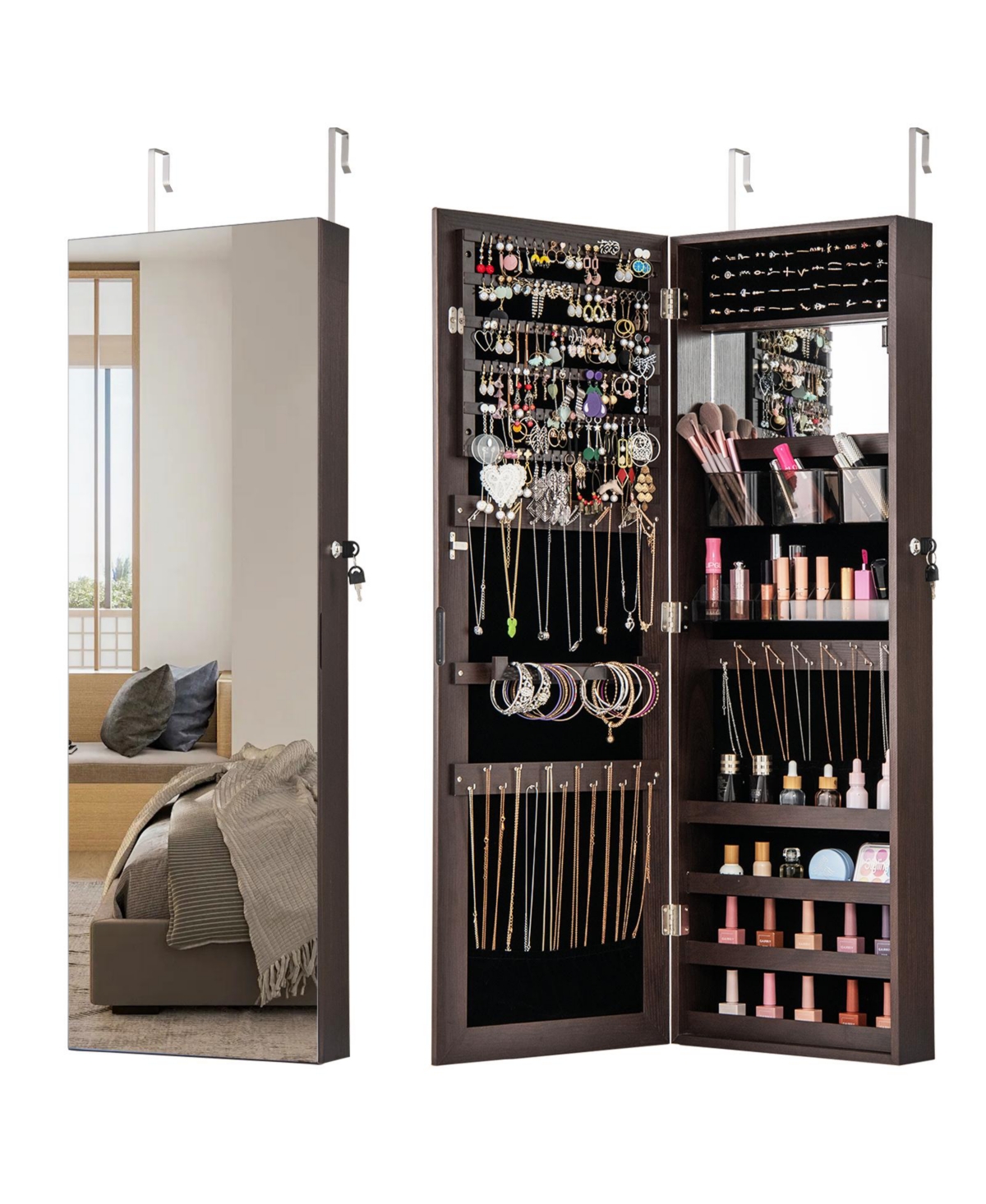 Mecale 43.5 Inch Jewelry Mirror Cabinet with Full Length and Adjustable