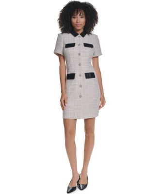 Women's Boucle-Tweed Short-Sleeve Knee-Length Dress