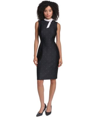 Women's Polka-Dot Scuba Contrast Neck Bow Dress